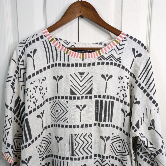 Gudrun Sjödén Tunic Dress Large Block Print Linen Lagenlook Art to Wear Scandi - Picture 4 of 15